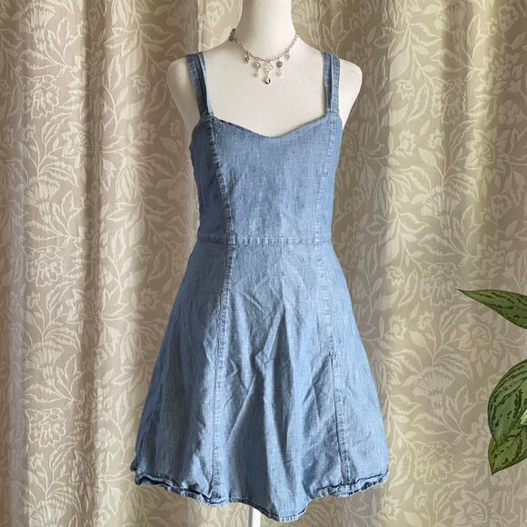 GAP Blue Denim Mini Dress Lightweight Lined Back Zip Excellent Condition Size 0 - Picture 1 of 6
